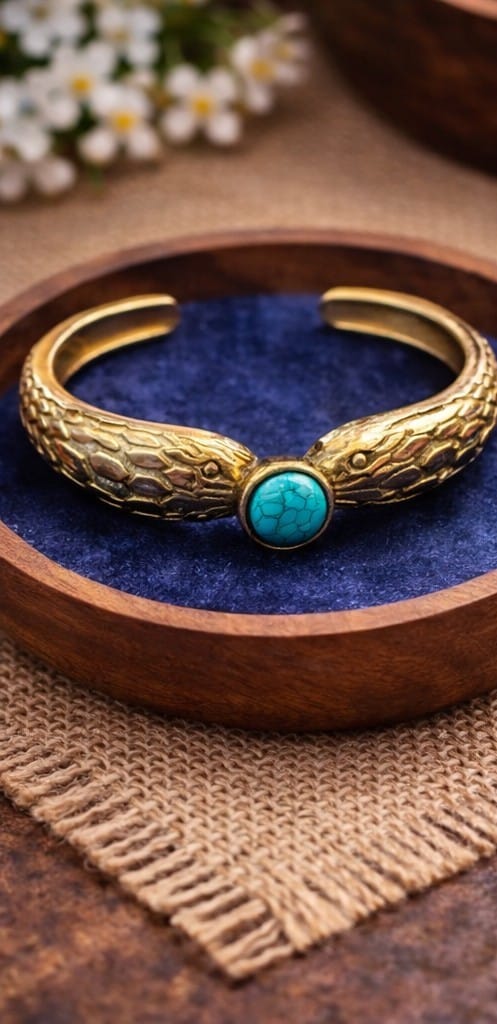 Boho Eagle Design Cuff Bracelet with Turquoise Stone | Gold Plated Artificial Jewelry