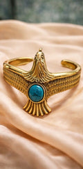 Boho Eagle Design Cuff Bracelet with Turquoise Stone | Gold Plated Artificial Jewelry