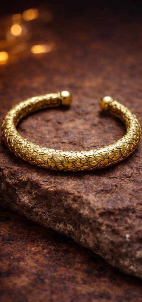 Vintage Gold Textured Open Cuff Bracelet for Men and Women | Elegant Artificial Jewelry