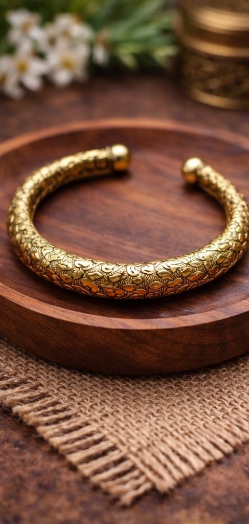 Vintage Gold Textured Open Cuff Bracelet for Men and Women | Elegant Artificial Jewelry