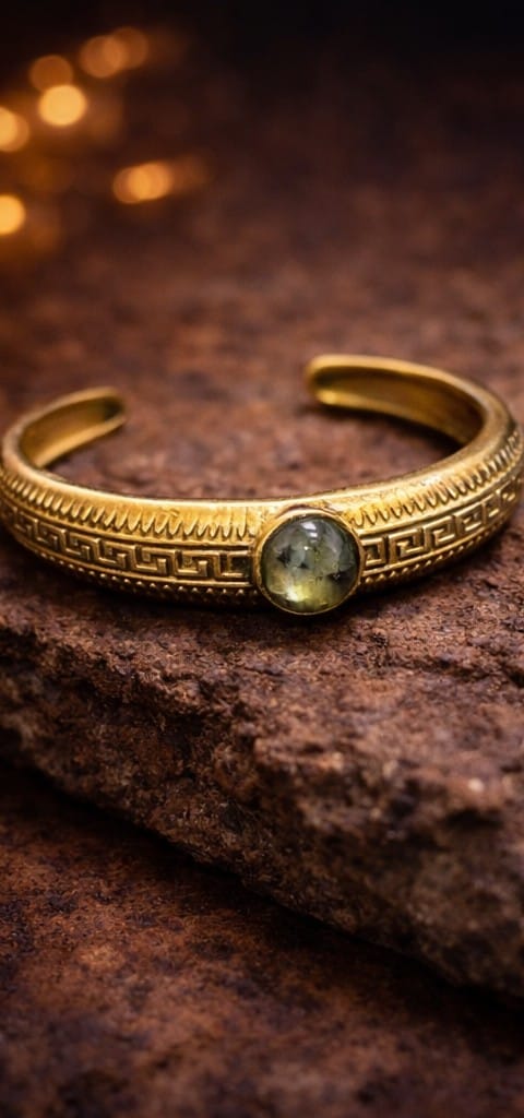 Minimal Gold Cuff Bracelet with Green Stone | Adjustable Artificial Jewelry for Women and Men