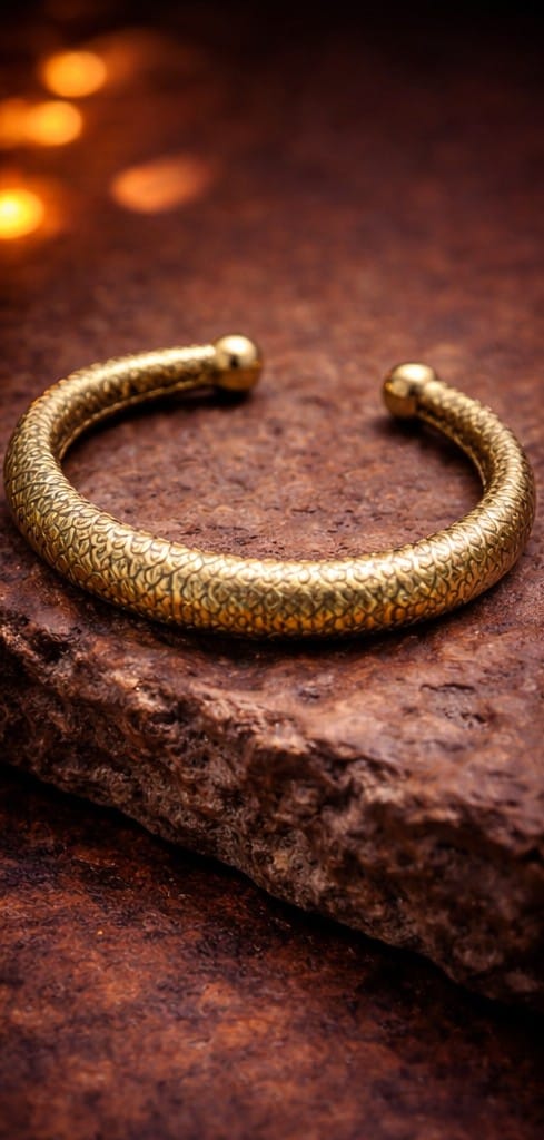 Vintage Gold Textured Open Cuff Bracelet for Men and Women | Elegant Artificial Jewelry