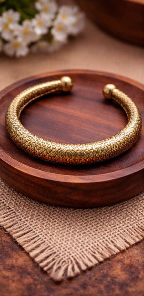 Vintage Gold Textured Open Cuff Bracelet for Men and Women | Elegant Artificial Jewelry