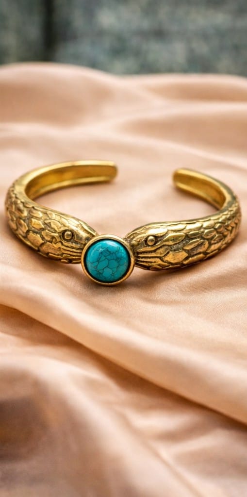 Boho Eagle Design Cuff Bracelet with Turquoise Stone | Gold Plated Artificial Jewelry