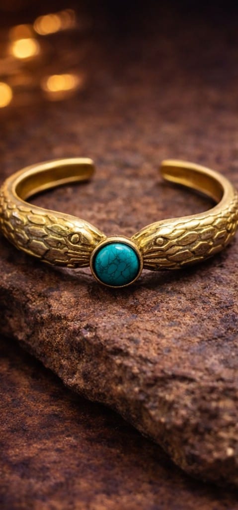 Boho Eagle Design Cuff Bracelet with Turquoise Stone | Gold Plated Artificial Jewelry