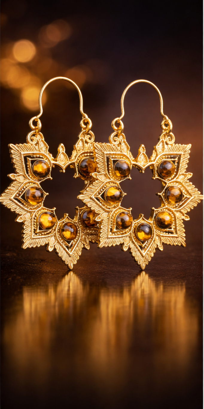Orange Stone Floral Hoop Earrings for Women | Gold Plated Artificial Jewelry