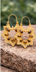 Orange Stone Floral Hoop Earrings for Women | Gold Plated Artificial Jewelry
