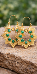 Green Stone Floral Hoop Earrings for Women | Gold Plated Artificial Jewelry