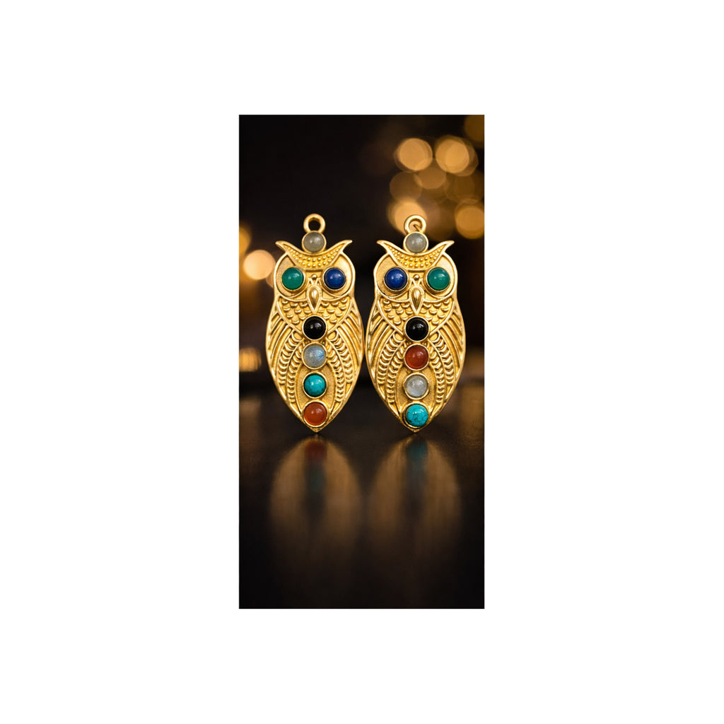 Vintage Jewelry Beautiful Gold Tone Rhinestone and Jelly Cabs Owl Pin Brooch