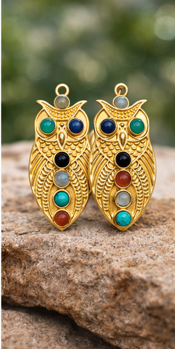 Vintage Jewelry Beautiful Gold Tone Rhinestone and Jelly Cabs Owl Pin Brooch