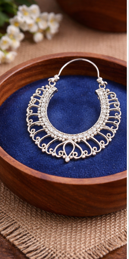 Vintage Silver Hoop Earrings for Women | Elegant Artificial Jewelry