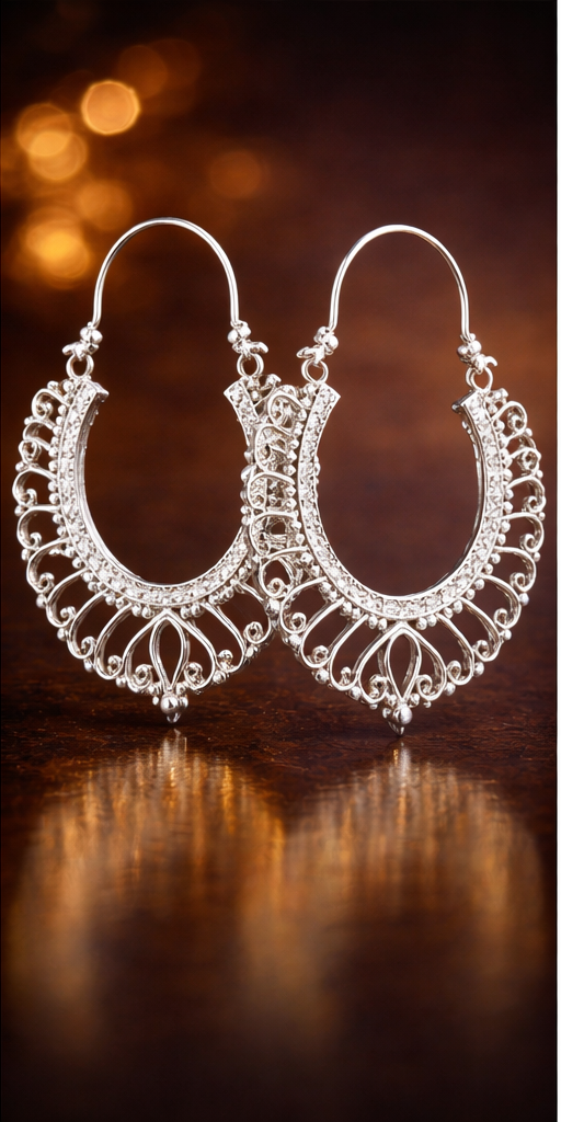 Vintage Silver Hoop Earrings for Women | Elegant Artificial Jewelry