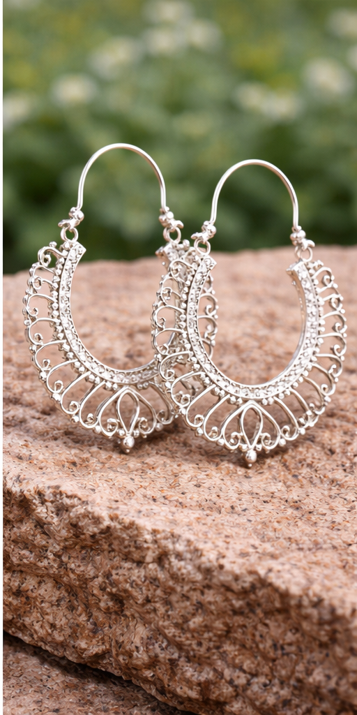 Vintage Silver Hoop Earrings for Women | Elegant Artificial Jewelry